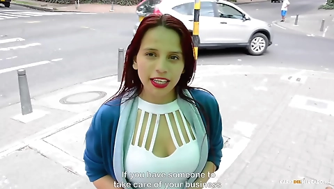 Redheaded woman with a huge ass is fucking a black guy