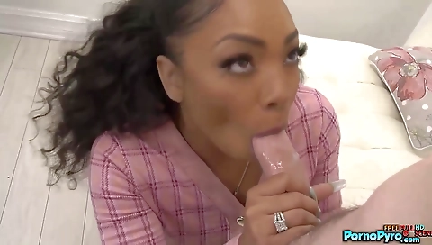 Ebony slut in a black suit gets fucked in the market