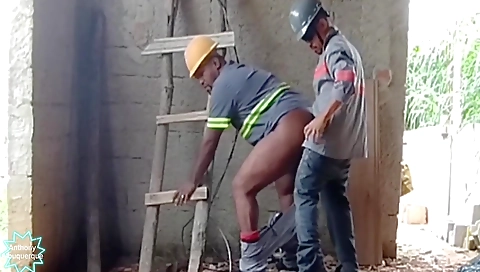 Ebony hottie with big tits is playing with black dick