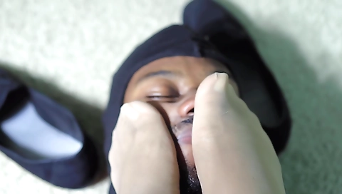 Curvy mistress works and ignores human foot stool as she rubs