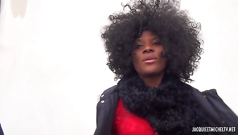 Ebony milf is getting fucked in her ass in a threesome