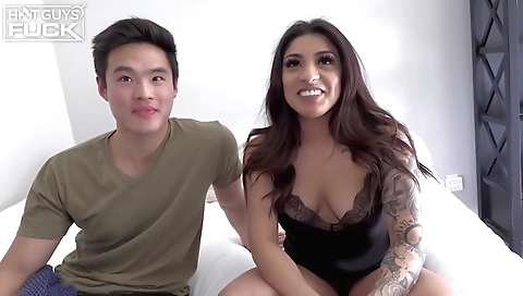 Hot brunette and her red head girlfriend doing interracial sex