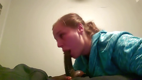 Blonde girl gets into a deepthroat video in the webcam