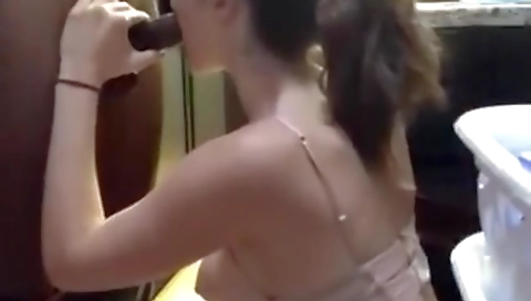 Horny brunette is getting her mouth and pussy fucked