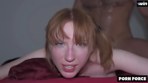Hot redhead teen 18+ rides black dick and cum on her face