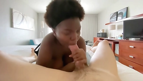 Ebony brunette deepthroated pleasure with a huge dick