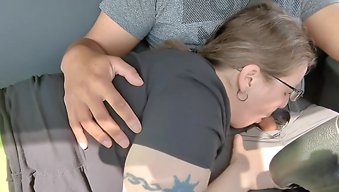 Amateur tattooed and deepthroated with a hot brunette