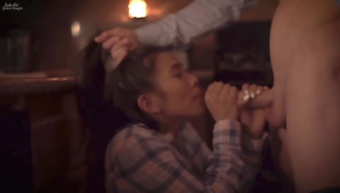 Asian porn video with a blonde girl having a deepthroat job