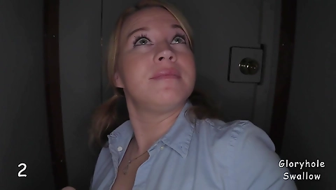 Blonde milf in a sexy outfit gets a creampie in her mouth