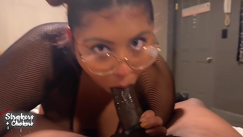 A redhead that has big tits and a sexy face is getting fucked