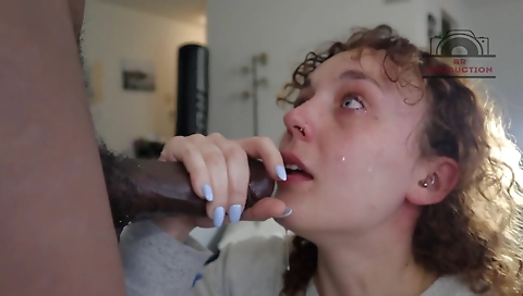 Hot interracial sex show with a hot brunette on the floor