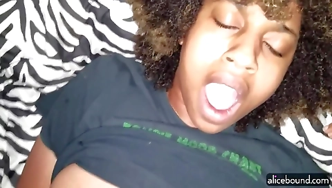 Ebony and black couple with a hairy pussy and a dildo