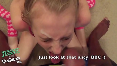 Horny blonde teen has a facial from her white partner