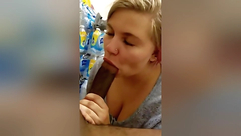 Blonde employee fucking her boss in the store room