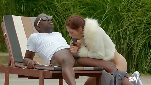 Horny interracial milf in hairy hairy outdoor sex video