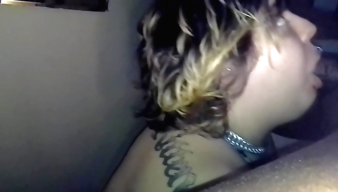 Blonde busty milf sucks a big dick in her mouth and throat