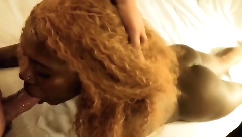 Ebony girl with a small ass has deepthroat and big dick