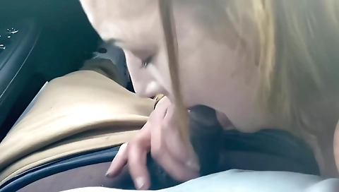 Amateur blonde sucks a big black dick and gets licked