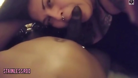 She sucks huge dick and takes cum inside her mouth